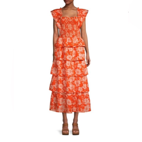 SAYLOR Linley Floral Tiered Orange Dress Size S Revolve - Picture 2 of 10